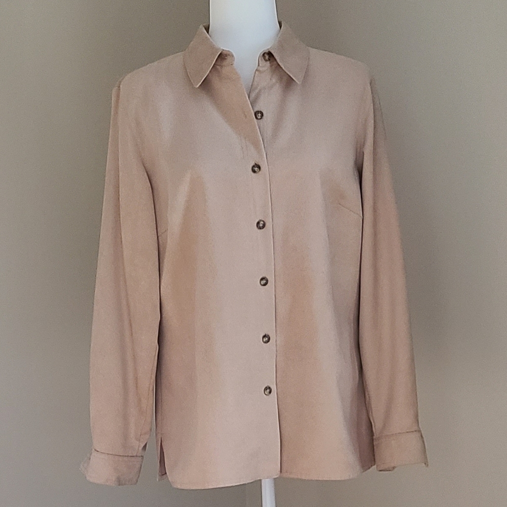 Talbots Tan Faux Suede Button-Down Shirt – Size M